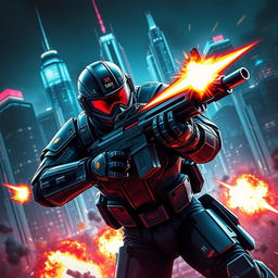 A dynamic and intense action scene inspired by the video game "Blood Strike