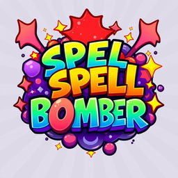 A cartoony logo inspired by the Power Stone game, featuring the text 'SPELL BOMBER' in a playful and bold font