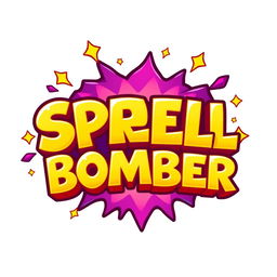 A cartoony logo inspired by the Power Stone game, featuring the text 'SPELL BOMBER' in a playful and bold font