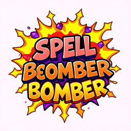 A cartoony logo inspired by the Power Stone game, featuring the text 'SPELL BOMBER' in a playful and bold font