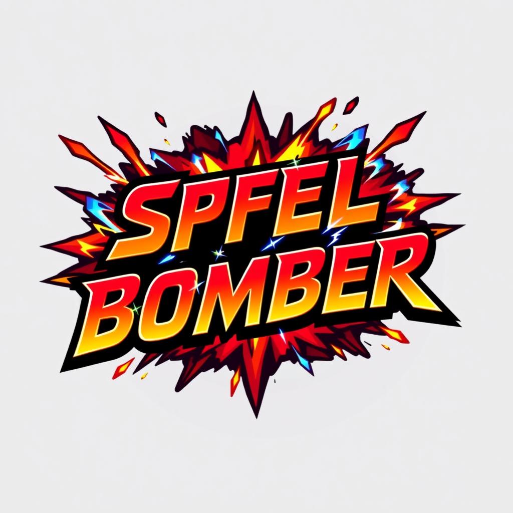 A dynamic fighting game logo inspired by the Power Stone game, featuring the text 'SPELL BOMBER' in a powerful and energetic font