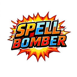 A dynamic fighting game logo inspired by the Power Stone game, featuring the text 'SPELL BOMBER' in a powerful and energetic font