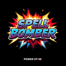 A dynamic fighting game logo inspired by the Power Stone game, featuring the text 'SPELL BOMBER' in a powerful and energetic font