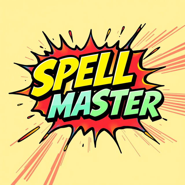 A comic-style logo inspired by the Power Stone game, featuring the text 'SPELL MASTER' in a dynamic and bold font