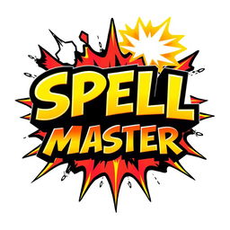 A comic-style logo inspired by the Power Stone game, featuring the text 'SPELL MASTER' in a dynamic and bold font