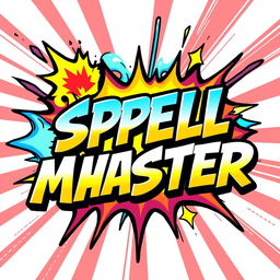 A comic-style logo inspired by the Power Stone game, featuring the text 'SPELL MASTER' in a dynamic and bold font