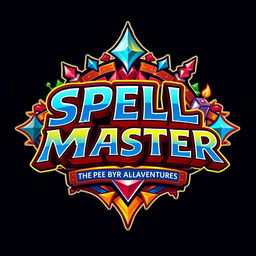 A vibrant logo inspired by the Power Stone game, featuring the text 'SPELL MASTER' in a dynamic and bold font