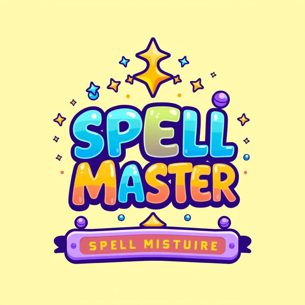 A vibrant logo inspired by the game Ristar, featuring the text 'SPELL MASTER' in a playful and energetic font