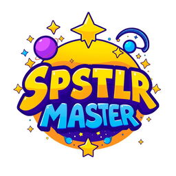 A vibrant logo inspired by the game Ristar, featuring the text 'SPELL MASTER' in a playful and energetic font