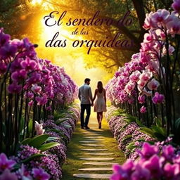 A captivating book cover for "El sendero de las orquídeas", a romantic novel