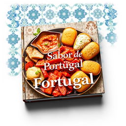 Uma capa de ebook lindamente elaborada mostrando a essência da culinária portuguesa, tanto na frente quanto no verso, escrita em português