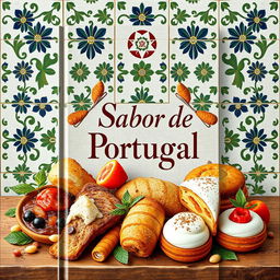 Uma capa de ebook lindamente elaborada mostrando a essência da culinária portuguesa, tanto na frente quanto no verso, escrita em português