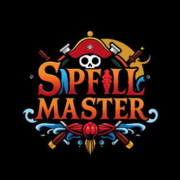 A captivating logo inspired by the One Piece anime, featuring the text 'SPELL MASTER' in an adventurous and pirate-themed font