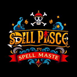 A captivating logo inspired by the One Piece anime, featuring the text 'SPELL MASTER' in an adventurous and pirate-themed font