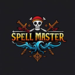 A captivating logo inspired by the One Piece anime, featuring the text 'SPELL MASTER' in an adventurous and pirate-themed font