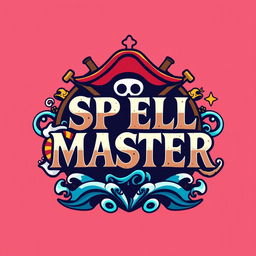 A captivating logo inspired by the One Piece anime, featuring the text 'SPELL MASTER' in an adventurous and pirate-themed font