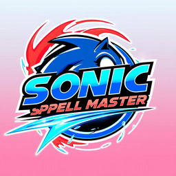 A dynamic and energetic logo inspired by the Sonic the Hedgehog series, featuring the text 'SPELL MASTER' in an electric, speedy font