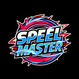 A dynamic and energetic logo inspired by the Sonic the Hedgehog series, featuring the text 'SPELL MASTER' in an electric, speedy font