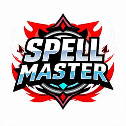 A bold and dynamic logo inspired by Smash Bros, featuring the text 'SPELL MASTER' in a powerful and impactful font