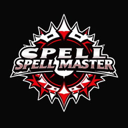 A bold and dynamic logo inspired by Smash Bros, featuring the text 'SPELL MASTER' in a powerful and impactful font