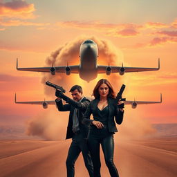 A striking movie poster without any text, showcasing a man and woman secret agent duo standing in a powerful pose