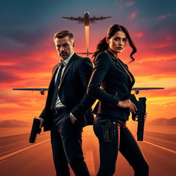 A text-less movie poster depicting a determined secret agent man and woman standing side by side in a striking pose