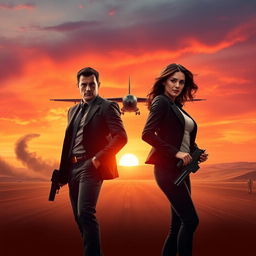 A text-less movie poster depicting a determined secret agent man and woman standing side by side in a striking pose