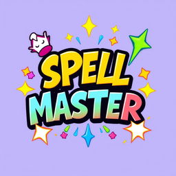 A colorful and whimsical logo inspired by Pocket Fighter, featuring the text 'SPELL MASTER' in a playful, cartoonish font