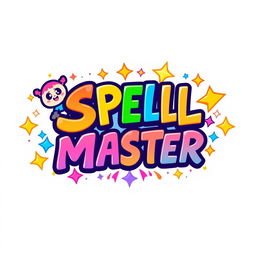 A colorful and whimsical logo inspired by Pocket Fighter, featuring the text 'SPELL MASTER' in a playful, cartoonish font