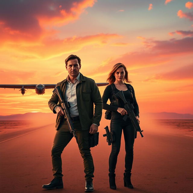 A text-less movie poster featuring a secret agent man and woman standing confidently side by side without any guns