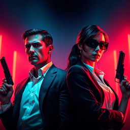 A striking text-less movie poster showcasing a secret agent man and woman standing confidently side by side, each without a gun