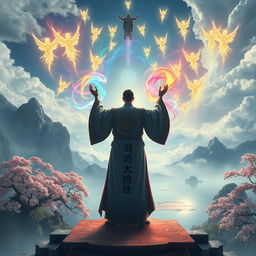 An epic scene depicting the rise of the god summoner in an Eastern fantasy world