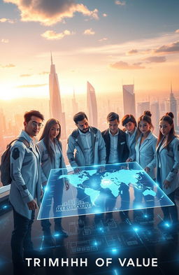 A futuristic scene depicting a united group of visionary architects gathered around a sleek holographic blueprint, symbolizing the 'Sovereign Digital Alliance'