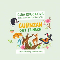 A vibrant and engaging cover design for an educational guide aimed at children, focusing on environmental education at the Popayán Botanical Garden