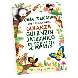 A vibrant and engaging cover design for an educational guide aimed at children, focusing on environmental education at the Popayán Botanical Garden