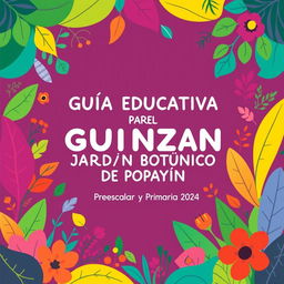 A vibrant and engaging cover design for a children's educational guide, focusing on environmental education at the Popayán Botanical Garden