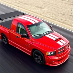 A 2004 Dodge Ram 1500 SRT-10, featuring a four-door design, in a striking red color