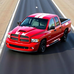 A 2004 Dodge Ram 1500 SRT-10, featuring a four-door design, in a striking red color