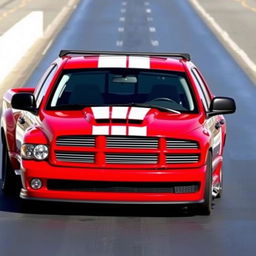 A 2004 Dodge Ram 1500 SRT-10, featuring a four-door design, in a striking red color