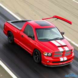 A 2004 Dodge Ram 1500 SRT-10, featuring a four-door design, in a striking red color