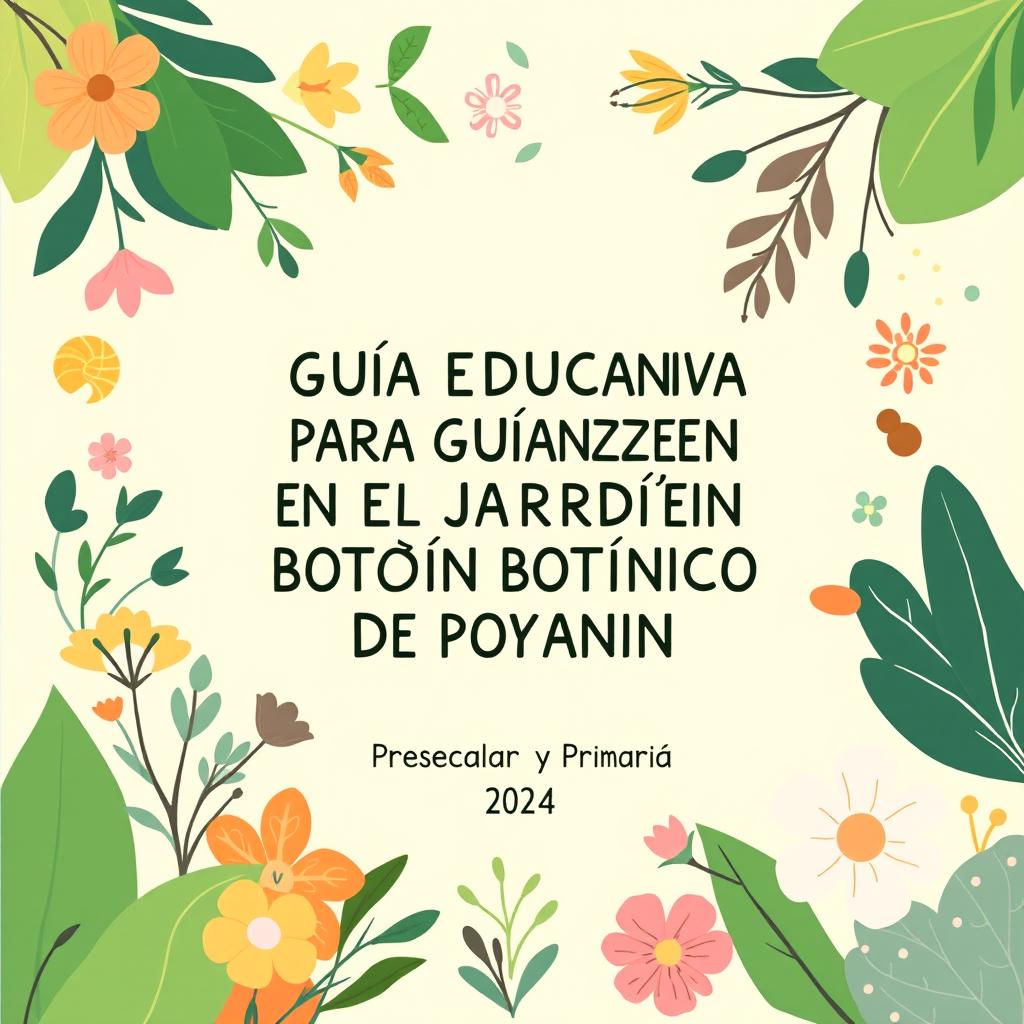 A vibrant yet subtle cover design for a children's educational guide, focusing on environmental education at the Popayán Botanical Garden