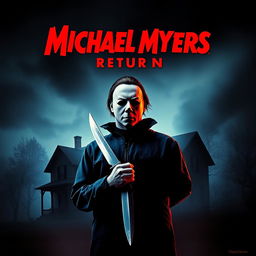 A menacing and eerie movie poster featuring Michael Myers, the infamous horror character