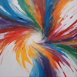 A palette knife lathered in a swirl of colorful paint, poised to create enticing texture on a blank canvas.