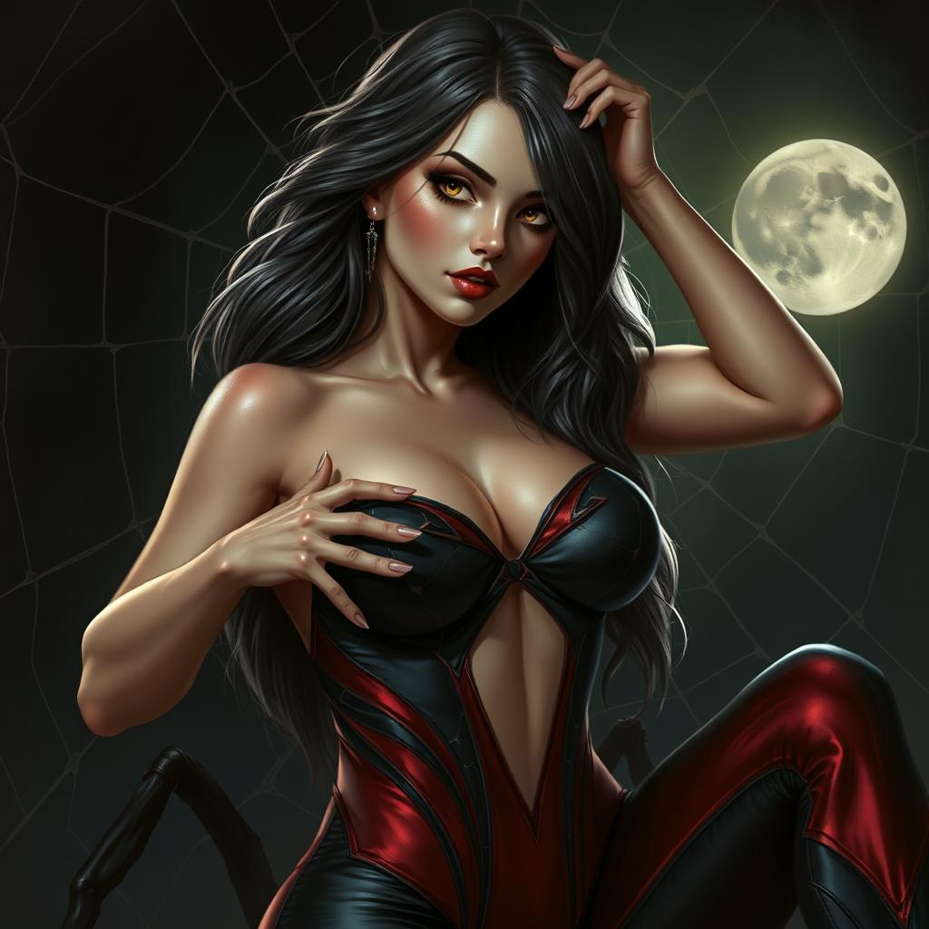 A captivating depiction of a sexy spider girl with alluring features