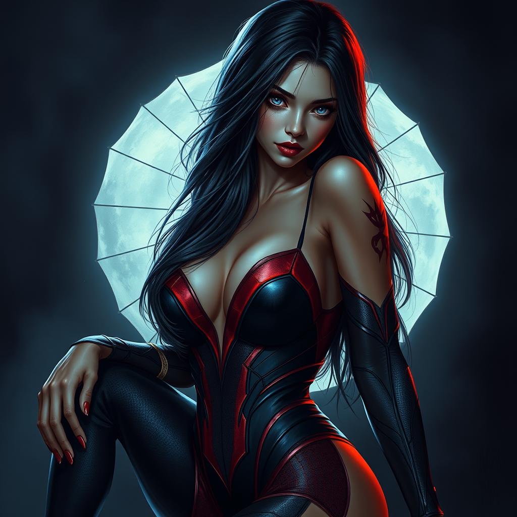 A captivating depiction of a sexy spider girl with alluring features