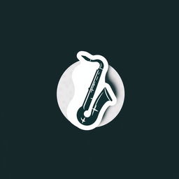 Dark green saxophone logo on a white background, sleek and modern design, clean lines and elegant curves