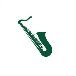 Dark green saxophone logo on a white background, sleek and modern design, clean lines and elegant curves