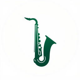 Dark green saxophone logo on a white background, sleek and modern design, clean lines and elegant curves