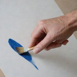 A detailed close-up of a hand gripping a paintbrush mid-stroke, capturing the dynamic motion and tactile sensation of painting.