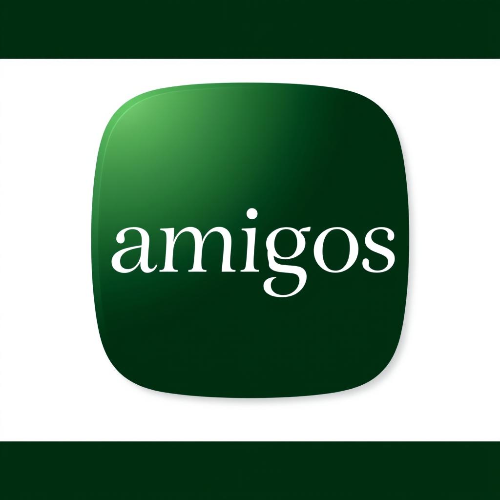 Dark green logo with the word 'amigos' elegantly integrated into the design, sleek and modern style, clean lines, and elegant typography, set against a white background